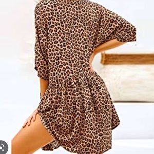 see through cheetah v neck dress